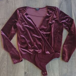 Express Burgundy Velvet Bodysuit